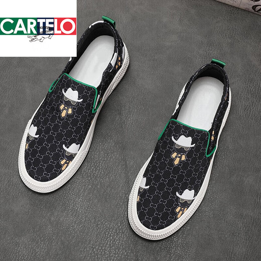 Cartelo -Leinwandschuhe Herrenbrettschuhe atmungsaktive faule Schuhe Herrenschuhe Frühling Trendy Schuhe Bohnen Schuhe lässige gedruckte Slipper 9280 41