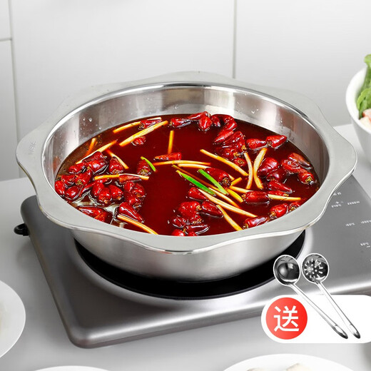 Onlycook - Olla caliente de acero inoxidable 304 engrosada, cuenca para el sol, cuenca de pato mandarín, cuenca octogonal, olla de sopa transparente, cocina de inducción doméstica, olla caliente 34 cm 304 cuenca de sopa transparente no pato mandarín/individual 34 cm