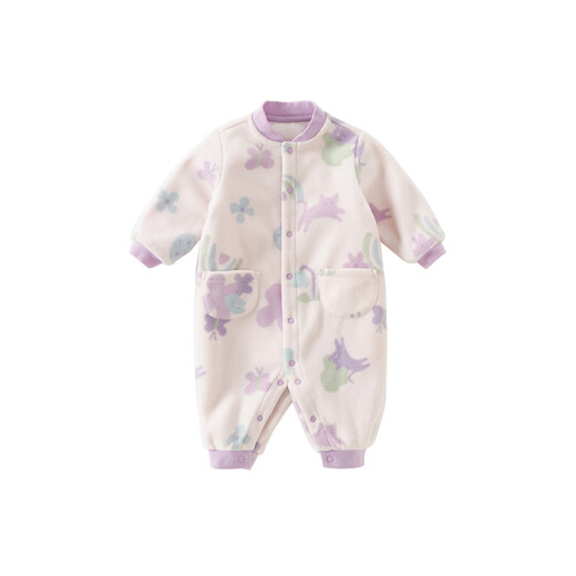 戴维贝拉（DAVE＆BELLA）初生婴儿摇粒绒连体衣0-3个月宝宝爬服秋季新款小童包屁衣新生儿 紫色花园【DB3243402】 80cm （建议身高73-80cm）