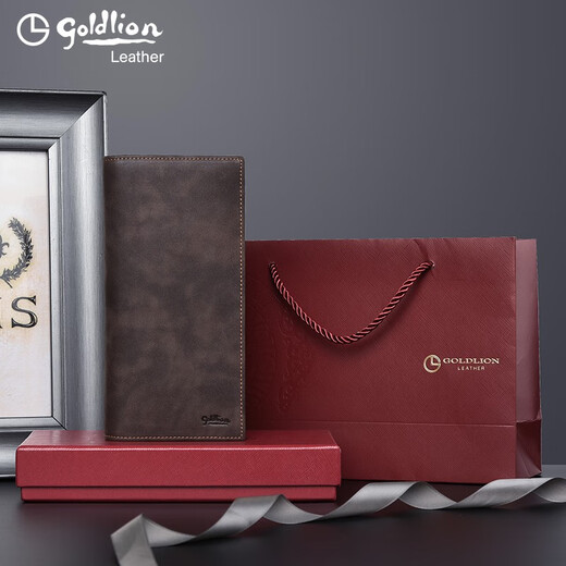 Goldlion Herren Brieftasche Langes echtes Leder -Retro -Brieftasche vertikaler Geldbeutel weicher Kuhwahnsinn einfacher Freizeit -Ticket -Clip Valentinstag Geschenk Brown [offizielle Genehmigung - eine gefälschte und zehn Bußgelder]