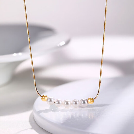 Yuanzu Fineline Series High-brightness Akoya Seawater Pearl Necklace 18K Gold Jewelry Smile Necklace Snake Bone Chain Style
