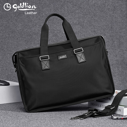 Goldlion men's handbag 2025 new Oxford cloth large capacity casual fashion men's bag computer business men's briefcase black large size 46*34*15CM large bag 17 inches