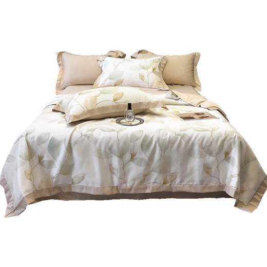 Meet the Beauty Tencel Air Conditioning Quilt Three-piece Set Double-sided Washable Ice Silk Summer Quilt Thin Naked Sleeping Satin Summer Cooling Quilt Skin-Friendly Summer Quilt Xiyan Green 150*200cm+2* Pillowcases