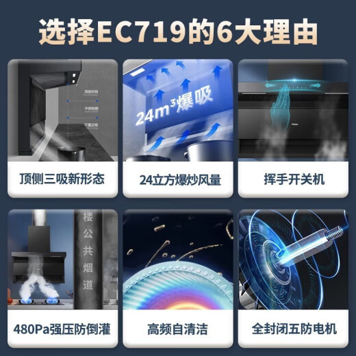 海尔（Haier）家用抽油烟机24立方7字大吸力油烟机燃气灶具嵌入式洗碗机套装自清洁手挥开关语音控制全封闭电机 719烟机+5.2猛火灶+15套w5000洗碗机