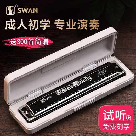 Swan (Swan) Deutschland Original importiert Gong 24-Loch Polyphonische Mundhonica A/B/C/D/E/F/G Professionelles Spielerinstrument Polyphonische G-Schlüssel [mit digitalen Notizen Mark]