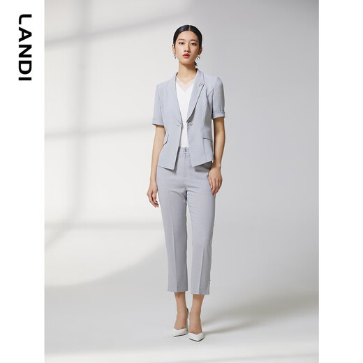 LANDI shopping mall's new summer style light gray short-sleeved small suit jacket for women, thin suit top, light gray S
