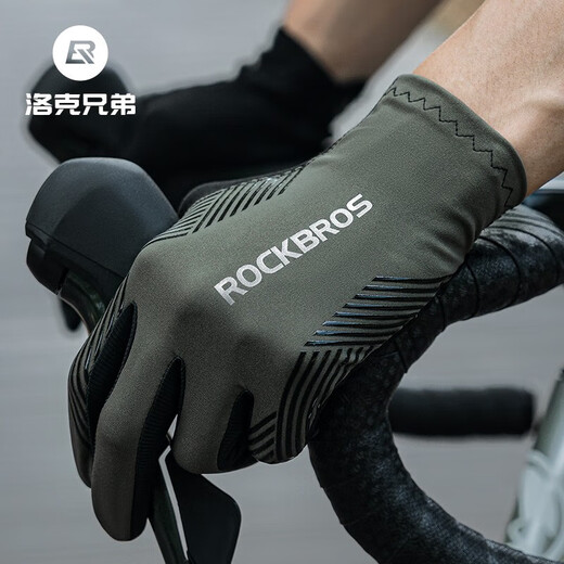 ROCKBROS Cycling Gloves Full Finger Road Cycling Gloves Long Finger Touch Screen Thin Breathable Men and Women Spring, Summer and Autumn Long Finger Black Green XL