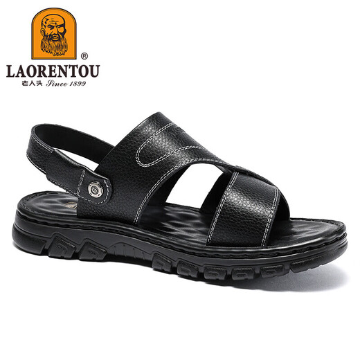 Chaussures de plage de la tête de la tête de vieil (Laorentou) Chaussures de pantoufles de couches de vache de vache de vache et de deux sandales extérieures LT12033 Brown 38
