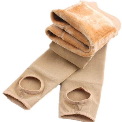 Леггинсы телесного цвета для девочек с перьями, зимние бархатные и утолщенные детские колготки, весенние и осенние теплые тренировочные белые танцевальные носки, цвет кожи стопы, бархатные и утолщенные, один размер подходит всем, размер M, рекомендуемый рост 110-125 см.