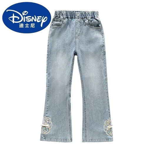 
Disney girls autumn pants new style fashionable Chinese style 2024 embroidered jeans medium-large children new Chinese style girl bell-bottom pants light blue [679 Chinese style embroidered bell-bottom pants] 160cm