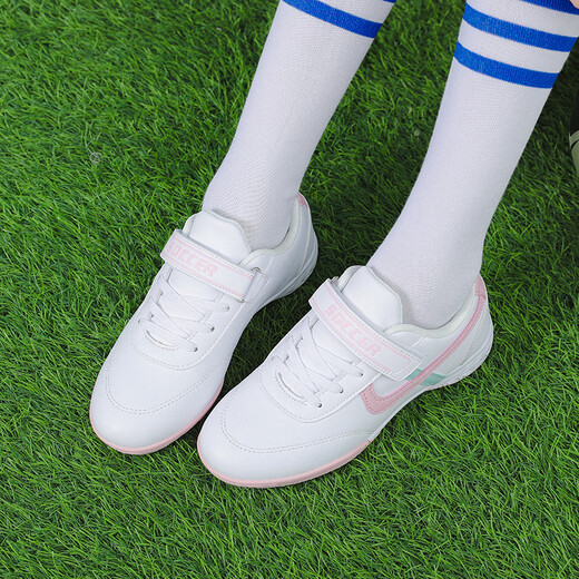 Diffany no lace-up women's football shoes for girls primary and secondary school students breaking nails TF Velcro rubber wear-resistant training shoes beginners 9275 Velcro white crushing nails 35