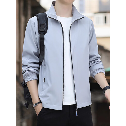 JEANSWEST spring and autumn coat men's 2025 new spring thin solid color stand-up collar loose windbreaker casual jacket top JK8302 dark gray regular L