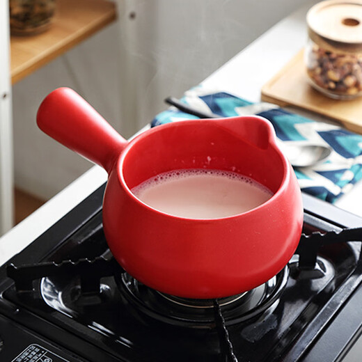 DuoMeiRan uncoated small milk pot casserole warm milk household gas soup single-handle ceramic pot baby food supplement pot pink 1000ML small milk pot