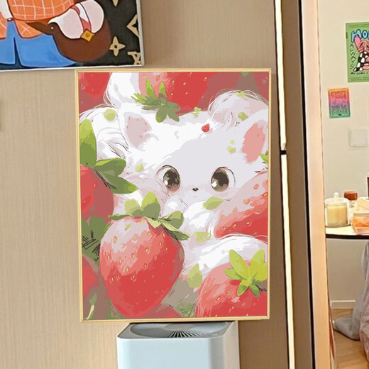 可爱猫咪数字油画diy填充涂色手工手绘系卡通丙烯油彩装饰画 qx12353 30*40cm加厚实木内框+装饰外框(