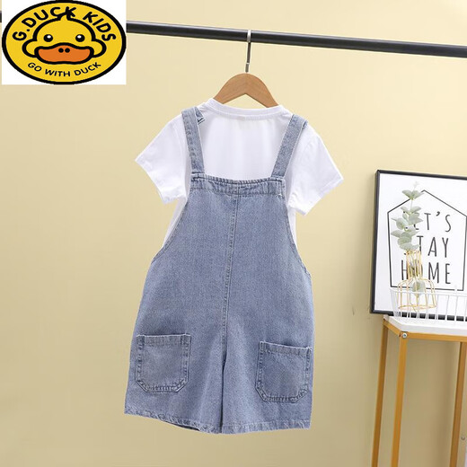 
G.DUCKKIDS Girls Denim Overalls Set 2024 Summer New Style Medium Large Children's Thin Shorts Single-piece Overalls 120 Recommended height 110 cm