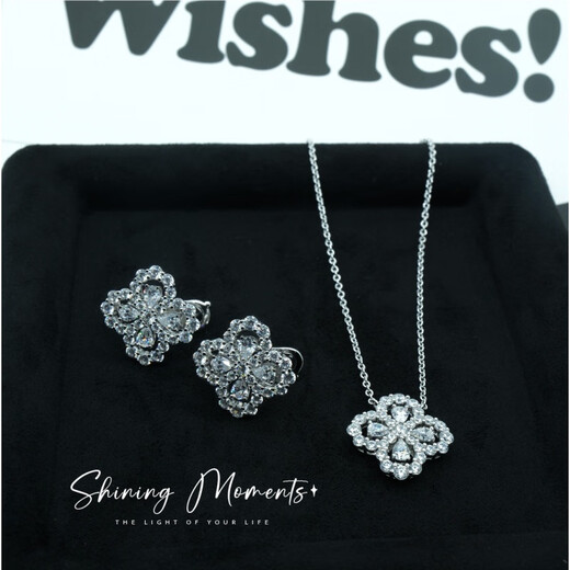Fat Donglai's same style high luxury platinum four-leaf clover necklace HW925 full diamond light luxury niche earrings small ins large loop necklace (40+5cm) (S925+5A