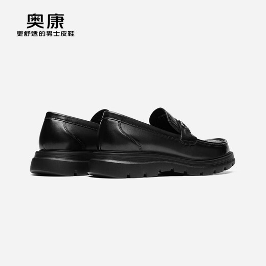 奥康（Aokang）官方男鞋 春秋季石头纹休闲皮鞋马衔扣舒适乐福鞋【门店发货】 黑色 6241614068 42 260mm