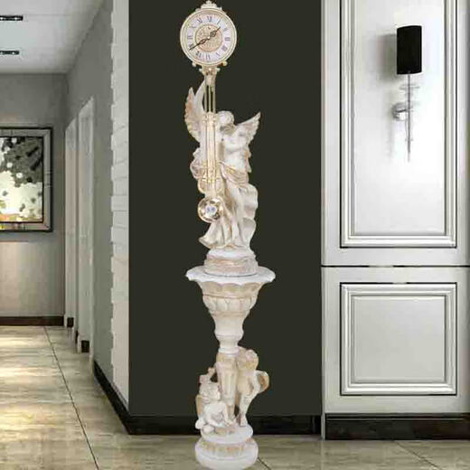 European floor clock living room vertical clock fashion creative floor ornament decoration simple pendulum clock ivory white 109+838 gold