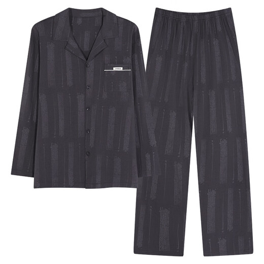 Modal Pyjamas Männer 100% reine Baumwollfeder und Herbst langärmelte Strickjacke Lose Lose große einfache lässige Herrenkleidung für Männer 06m3882 xl