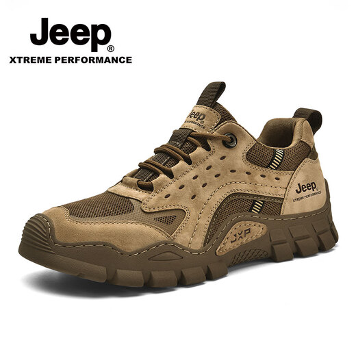 Jeep zapatos casuales para hombres en otoño Nuevo estilo transpirable sin deslizamiento de zapatos de trabajo resistentes al aire libre Sports al aire libre zapatos de senderismo para hombres khaki [tamaño de zapato de cuero estándar] 42