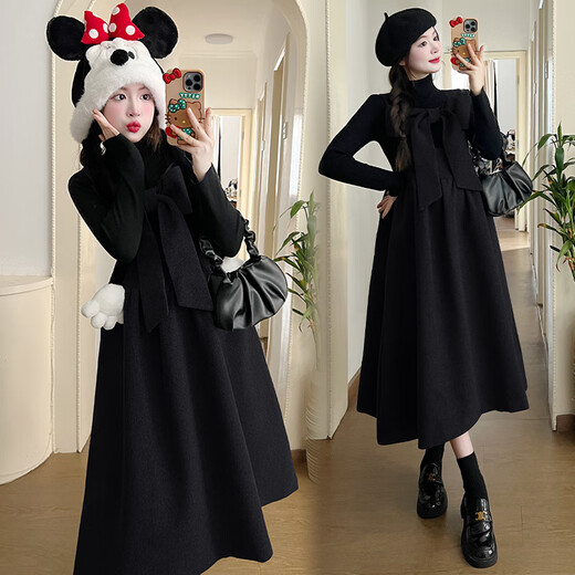 
Geman maternity suit autumn 2025 strap maternity dress fashionable fashionable pregnant mother high-end spring and autumn suit black base shirt + gray strap skirt two-piece set XL