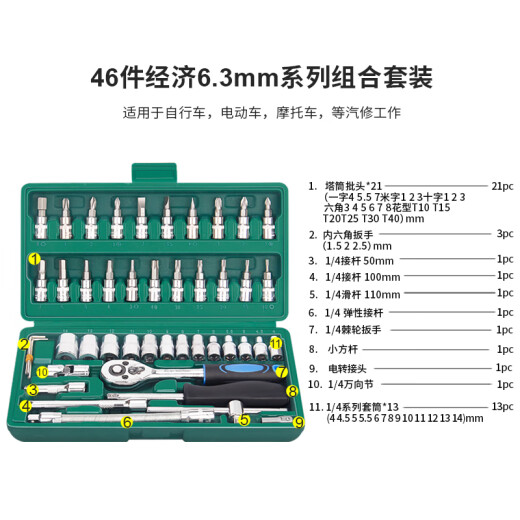 Xinrui SRUNV auto repair socket wrench set multi-functional tool set 46 pieces small box A1-X04609