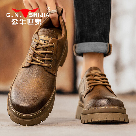 Bull Family Herrenschuhe Frühling Outdoor Arbeitsschuhe niedrig vielseitige Martinstiefel Dicke Sohle Kleidung-resistente Big Head Casual Lederschuhe