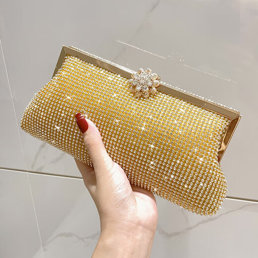 Stopo Clutch Bag for Women's Light Luxury Modern Celebrity Dinner Party Wearing Cheongsam Bag Rhinestone Dress Clutch Party Small Gold Hand Chain + Crossbody Chain