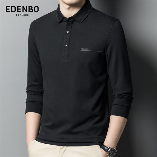 Edenbo spring long-sleeved polo shirt men's business commuting fashion polo bottoming shirt black 01175/92A