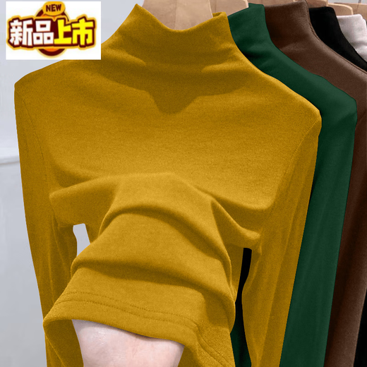 First diameter double-sided German velvet half turtleneck bottoming shirt for women, autumn and winter new style plus velvet thickened large size mid-collar long-sleeved top burgundy 2XL suitable for 125-140Jin Jin equals 0.5 kg