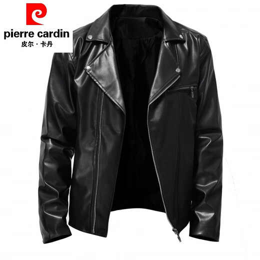 
Pier Cardin zippered burgundy big lapel motorcycle leather jacket men's youth club trendy casual imitation leather jacket red 2XL 150Jin [Jin equals 0.5 kg] weight
