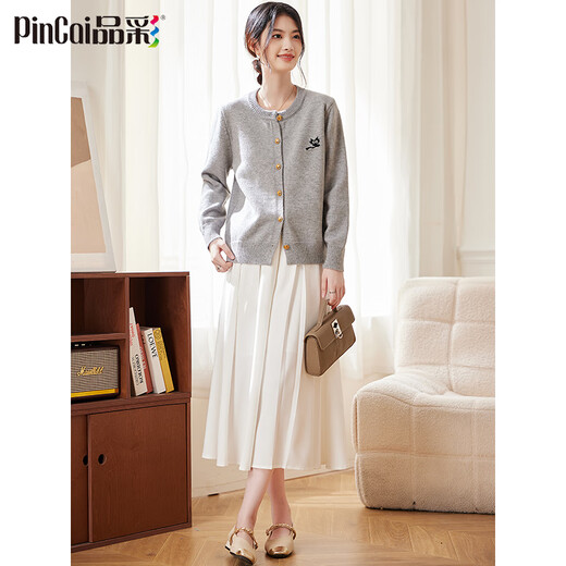 Pincai (PINCAI) knitted cardigan female cute cat embroidered sweater spring and autumn simple sweater jacket P143Z1009