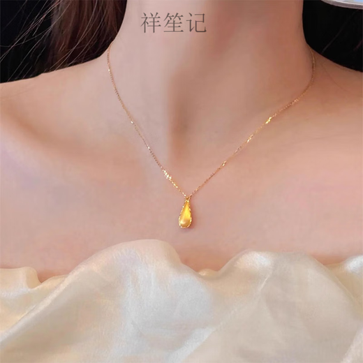 Tris sand gold brushed water drop necklace women's new Chinese style retro pendant clavicle chain trend flat replacement gold set chain brushed brushed water drop necklace