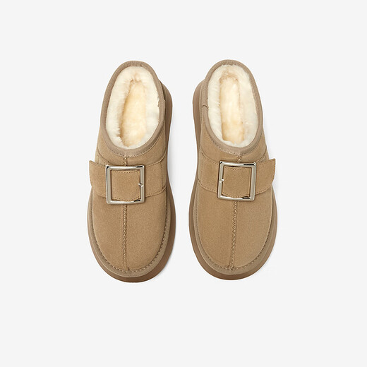Bestou Winter New Style Plüsch Leder Schneestiefel warme Birkenstock -Hausschuhe Dicke Sohle Frauenpelz Schuhe CD719DH3 BROW 36