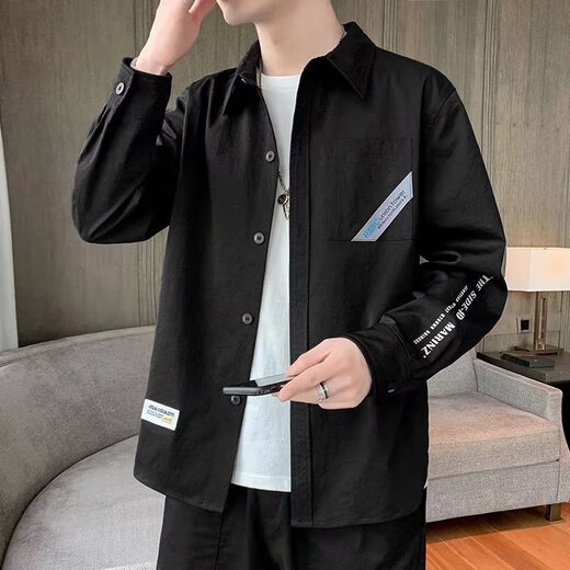 狄帝鲨衬衫男士春夏季长袖潮流工装上衣衬衣痞帅百搭港风休闲宽松外套男 680浅灰+679浅蓝 4XL