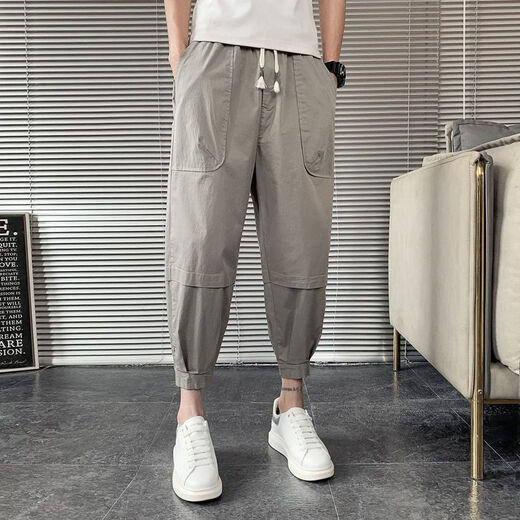 Fini Dongjue gutaussehende Hosen für Männer in der Sommerdünne Modemarke kleine Füße Arbeitspezier Neun-Punkte-Männer Internet Promi Lose Slim Harren Prise Hose K057 Black L 10-125jin [Jin gleich 0,5 kg]