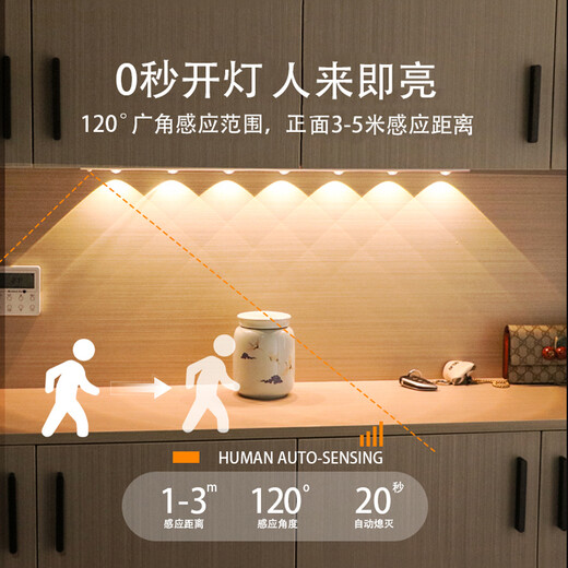 智特（ZT）人体感应灯带智能酒柜一灯三色玄关进门感应灯无线LED充电猫眼灯 100CM【常亮+人体感应+调光色】