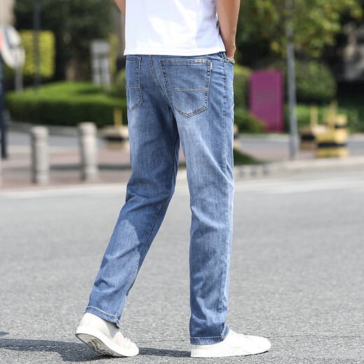 WEIQIAN (WEIQIAN) jeans men's summer thin pants men's loose straight large size men's pants new casual trousers trend 7011 dark blue +070 light blue 32