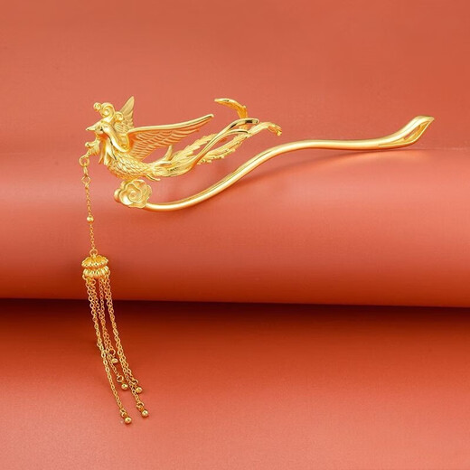 Teacher Mu Shen's Valentine's Day retro phoenix hairpin for women 18K gold light luxury hairpin tassel step rocking ancient style hair accessories -