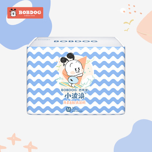 巴布豆(BOBDOG)小波浪薄柔亲肤纸尿裤M30片(6-11KG)中码婴儿尿不湿 