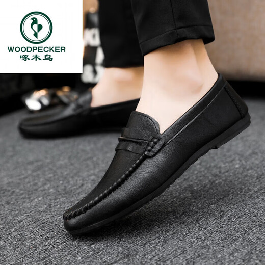 Holzspecker Fahrschuhe Ein Fuß Antrieb Loafer Lederschuhe wasserdicht britische Mütze Schuhe Herren trendige Schuhe Casual Schuhe Low Top D838 Black 39