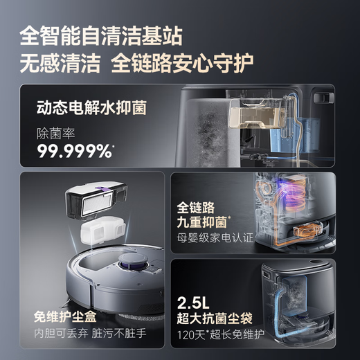 Yunjing (NARWAL) [National subsidy 15%] Sweeping robot, automatic sweeping and mopping cleaning, fully automatic mopping and floor cleaning machine, robotic arm hair 0-wrapped Xiaoyao 001Max Space gray-up and water-loading version
