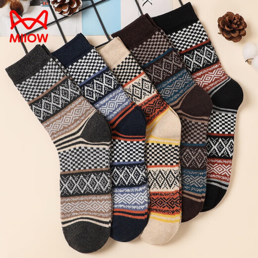 Catman (MiiOW) 10 pairs of socks for men's mid-tube autumn and winter cotton socks thickened warm diamond lattice ethnic style Japanese anti-odor and sweat-absorbing stockings for men's double-way diamond lattice 7372] 10 pairs (two sets are more affordable)