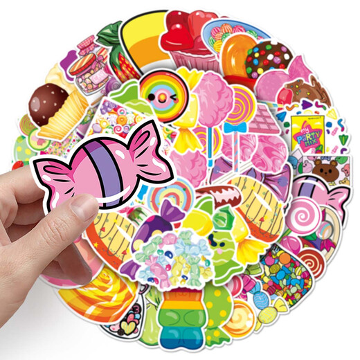 50 pegatinas de cuentas de mano de estado de ánimo de dulces Decoración Patrón pequeño para niñas Heart Water Cup Photo Álbum de fotos Guitar Auriculares Diario Tableta de la maleta Material de bricolaje Decoración creativa impermeable [50 imágenes no se repiten] Candy-693 5-8 cm