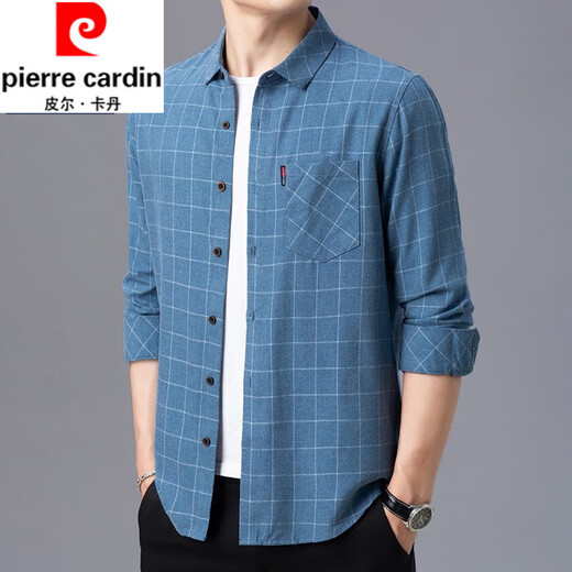 
Pier Cardin pure cotton high elastic men's long-sleeved shirt for middle-aged and young men's plaid loose large size cotton casual shirt jacket 6626 blue thin 3XL 185 suggestions 160-175Jin [Jin equals 0.5 kg]