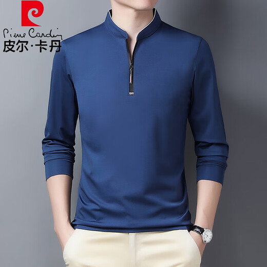 皮尔卡丹（pierre cardin）秋季中年男士长袖t恤立领卫衣半拉链秋衣打底衫爸爸春秋薄款体恤 6623哈青 薄款 S 165