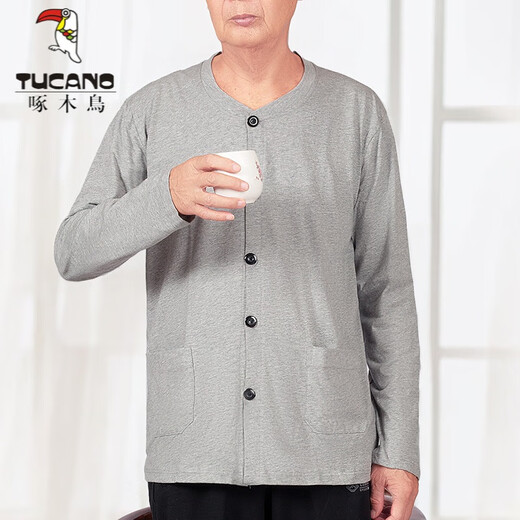 Дятел (TUCANO) летняя мужская рубашка, мужской хлопковый кардиган для дедушки, футболка с длинными рукавами, тонкий кардиган для папы среднего и пожилого возраста, весенне-осенний весенне-осенний костюм Ming 3523, полосатый синий XL (подходит для 150-170 Джин Цзинь равен 0,5 кг)