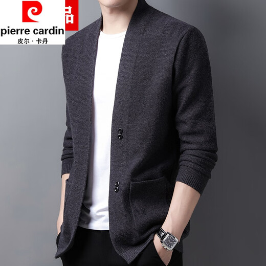 Pierre Cardin Men's Wool Knited Cardigan Chaqueta Spring y Autumn New Corean Version of Middle-Eby y Young Casual Versatile Outer Sweater Top Black 165 de cuatro barriles 165