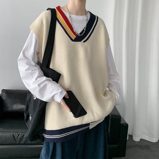 Caiqiao Herbst- und Winterhülse-Weste Weste Anzug Paare College-Stil V-Ausschnitt-Pullover Weste Japaner fauler Pullover Blau (hochwertige Einzelstück) L.