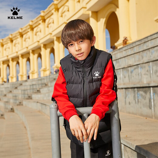KELME children's sports cotton vest for boys and girls in autumn and winter new thickened and warm football youth training vest jacket black 150
